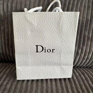 Dior White Luxury Shopping Gift Bag Gold Logo Rope Handles Authentic